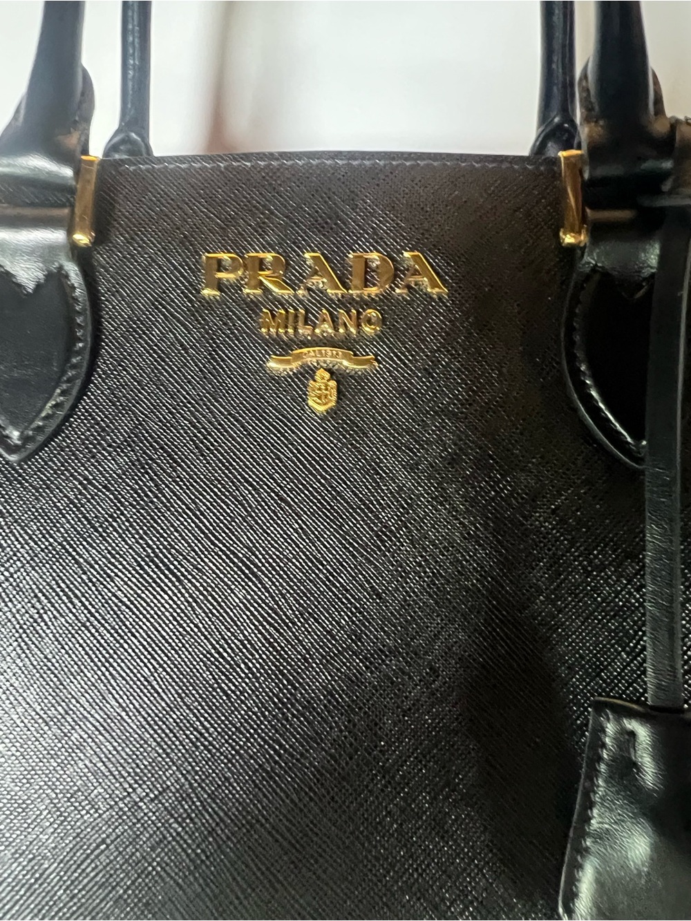 Prada Saffiano & Soft Calf Leather Medium Open Tote Bag (1BA113) Black - Picture 3 of 16